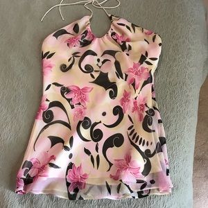 Gorgeous silk pink black cream dressy halter